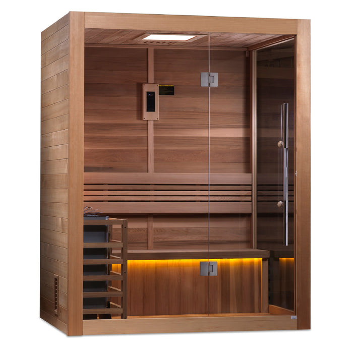 Golden Designs "Hanko" 2-3 Person Traditional Indoor/Covered Outdoor Use Sauna (GDI-7202-01) with Red Light Therapy Feature