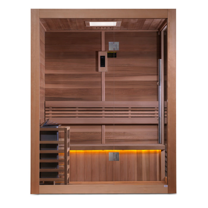 Golden Designs "Hanko" 2-3 Person Traditional Indoor/Covered Outdoor Use Sauna (GDI-7202-01) with Red Light Therapy Feature