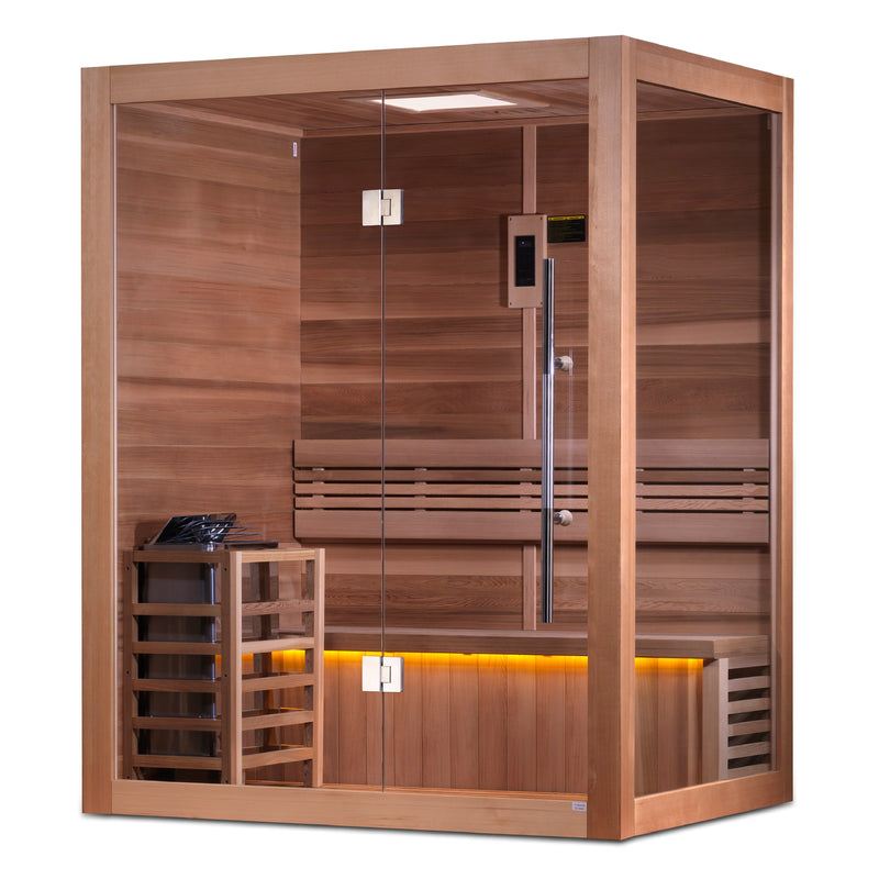 Golden Designs "Hanko" 2-3 Person Traditional Indoor/Covered Outdoor Use Sauna (GDI-7202-01) with Red Light Therapy Feature