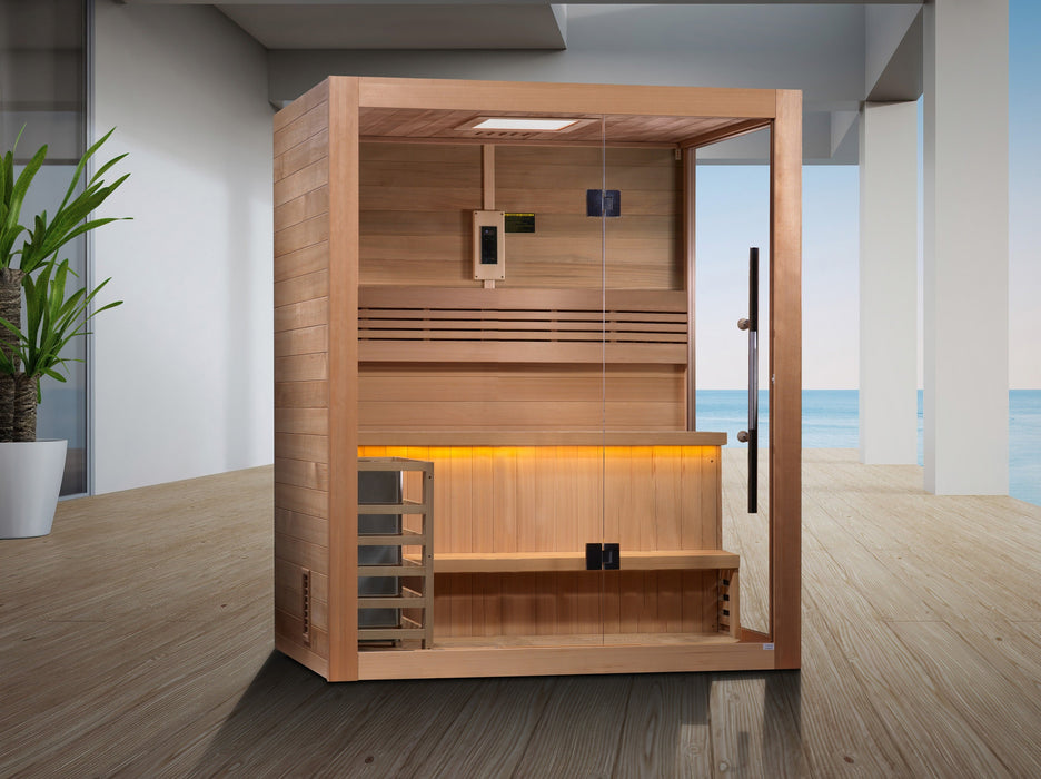 Golden Designs "Hanko" 2-3 Person Traditional Indoor/Covered Outdoor Use Sauna (GDI-7202-01) with Red Light Therapy Feature