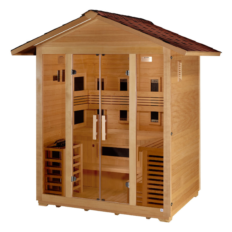 Golden Designs "Gargellen" 5 Person Hybrid (PureTech™ Full Spectrum IR or Traditional Stove) Outdoor Sauna (GDI-8125-01)